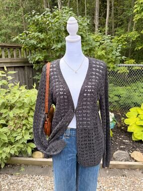 DKNY Jeans Charcoal Open Knit Cardigan